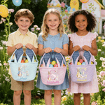 Personalised Cute Peter Rabbit Flower Butterfly Initial Bunny Ears Striped Easter Basket with Name Easter Eggs Hunting Party Favor Gift for Children