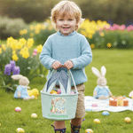 Personalised Cute Peter Rabbit Flower Butterfly Initial Bunny Ears Striped Easter Basket with Name Easter Eggs Hunting Party Favor Gift for Children