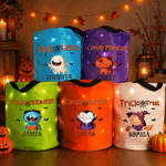 Personalised Cartoon Bat Pumpkin LED Light Bucket Bag with Name Halloween Trick or Treat Activity Gift for Kids