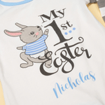 Personalised 100% Cotton My First Easter Baby Romper Bunny Ear Hat Set with Name Easter Birthday Gift for Baby Boys