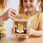 Personalized Cute Cartoon Kid Character Photo Wooden Piggy Bank Money Box with Name and Initial Daily Saving Birthday Gift for Boys Girls