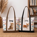 Personalized Cartoon 3D-Effect Artwork Pet Portrait Large Capacity Canvas Tote Bag with Name Daily Use Anniversary Birthday Gift for Pet Owner