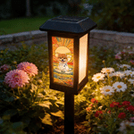 Personalised Stained Glass Style Pet Photo Solar Garden Light with Name Garden Decor Memorial Sympathy Gift for Family Pet Owner