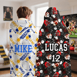 Personalised Baseball Basketball Soft Hooded Blanket with Name Home Decor Game Day Team Gift for Sports Lover