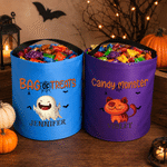 Personalised Cartoon Bat Pumpkin LED Light Bucket Bag with Name Halloween Trick or Treat Activity Gift for Kids