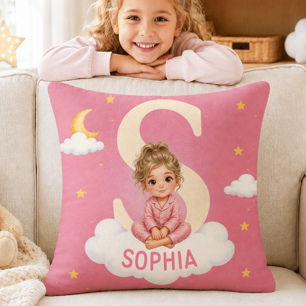 Personalised Cute Picture Book Style Photo Soft Cushion Cover with Name Room Decor Birthday Anniversary Gift for Kids
