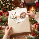 Personalized Watercolor Style Christmas Themed Pet Photo Greeting Card with Text Christmas Holiday New Year Gift for Family Friends Pet Owners