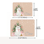 Personalized Watercolor Christmas Tree Pet Photo PU Leather Waterproof Pet Feeding Mat with Name Daily Use Christmas Gift for Pet Owner