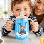 Personlig, söt tecknad fotomugg med namn och initialer, 10 oz, värmeisolerad drickmugg – perfekt som present till babyshower eller födelsedag för både pojkar och flickor