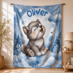 Personalized Wolf Pup Soft Throw Blanket with Name Home Decor Baby Shower Birthday Gift for Newborn Parent