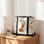Personalized Cartoon 3D-Effect Artwork Pet Portrait Large Capacity Canvas Tote Bag with Name Daily Use Anniversary Birthday Gift for Pet Owner