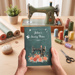 Personalised Multicolour Birth Flower Sewing Machine A5 Journal Notebook with Name and Text Daily Use Birthday Anniversary Gift for Sewing Lover Woman