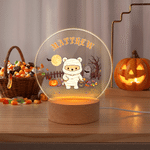 Personalized Halloween Cute Cartoon Bear Acrylic LED Night Light with Name and Wooden Base Room Decor Halloween Gift for Kids Boys Girls