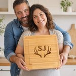 Personalized Engraved Engraved Initial Name Bamboo Cutting Board with Drawer Housewarming Wedding Anniversary Gift for Couple Family