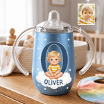 Personlig, söt tecknad fotomugg med namn och initialer, 10 oz, värmeisolerad drickmugg – perfekt som present till babyshower eller födelsedag för både pojkar och flickor