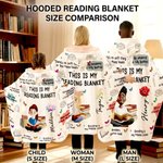 Personalised Birth Flower Cartoon Reading Girl Soft Throw Hooded Blanket with Name Birthday Gift for Librarians Book Lovers