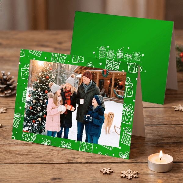 Personalised Christmas Theme Photo Greeting Card with Name Text Christmas Gift for Family Friend