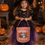Personalised Halloween Theme Design Trick or Treat Checkered Sweets Bucket Bag with Name Halloween Party Gift for Kids