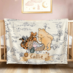 Personalized Classic Winnie the Pooh Map Soft Throw Blanket with Name Home Decor Birthday Gift for Kid
