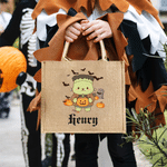 Personalized Halloween Cute Cartoon Bear Jute Bag with Name Halloween Party Gift for Kids Boys Girls