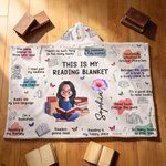 Personalised Birth Flower Cartoon Reading Girl Soft Throw Hooded Blanket with Name Birthday Gift for Librarians Book Lovers