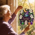 Personlig «Boo Crew Magic Pot Ghost Sun Catcher» med 1–7 navn og tittel – romdekorasjon og Halloween-gave til bestemor
