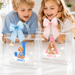 Personalised Picture Book Style Cartoon Kid Character Photo Clear Gift Bag with Name and Bow Daily Use Birthday Gift for Kids