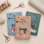 Personalised Multicolour Birth Flower Sewing Machine A5 Journal Notebook with Name and Text Daily Use Birthday Anniversary Gift for Sewing Lover Woman