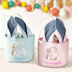 Personalised Cute Peter Rabbit Flower Butterfly Initial Bunny Ears Striped Easter Basket with Name Easter Eggs Hunting Party Favor Gift for Children