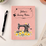 Personalised Multicolour Birth Flower Sewing Machine A5 Journal Notebook with Name and Text Daily Use Birthday Anniversary Gift for Sewing Lover Woman
