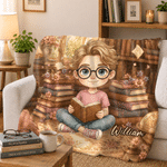 Personalised Just One More Chapter 3D-Style Character Artwork Photo Soft Blanket with Name Daily Use Birthday Gift for Book Lovers Friends
