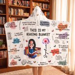 Personalised Birth Flower Cartoon Reading Girl Soft Throw Hooded Blanket with Name Birthday Gift for Librarians Book Lovers