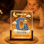 Personalized 3D-Effect Artwork Cartoon Character Photo Acrylic LED Night Light with Name and Wooden Base Bedroom Decor Birthday Gift for Kids