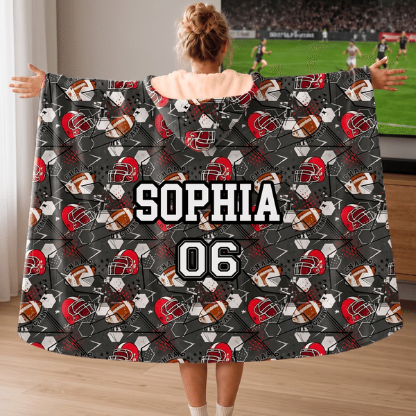 Personalised Baseball Basketball Soft Hooded Blanket with Name Home Decor Game Day Team Gift for Sports Lover