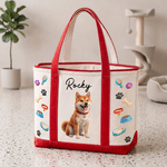 Personalized Cartoon 3D-Effect Artwork Pet Portrait Large Capacity Canvas Tote Bag with Name Daily Use Anniversary Birthday Gift for Pet Owner