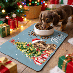 Personalized Watercolor Christmas Tree Pet Photo PU Leather Waterproof Pet Feeding Mat with Name Daily Use Christmas Gift for Pet Owner