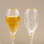 Personalized Gold Rim Champagne Flutes and Cake Server Set with Name and Date Wedding Decor Wedding Gift for Newlyweds Couple