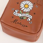 Neceser de maquillaje vintage personalizado, portátil, con el motivo de la flor del mes de nacimiento, de piel sintética de PU, con nombre; regalo de aniversario o de cumpleaños para mamá o novia