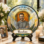 Décoration personnalisée « Ailes de fleurs » style vitrail : ornement décoratif pour fenêtre avec photo, nom, date et texte – Cadeau commémoratif pour la maison, destiné à la famille ou à un ami