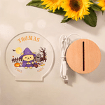 Personalized Halloween Cute Cartoon Bear Acrylic LED Night Light with Name and Wooden Base Room Decor Halloween Gift for Kids Boys Girls