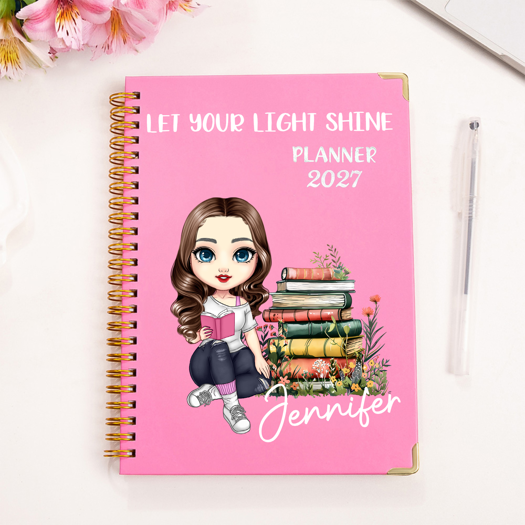 Personalisierter Cartoon Lesefigur 2026 Planer mit Namen Spiralbindung A5 Notizbuch mit Wochenplanung Geburtstag Geschenk für Familie Freunde