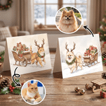 Personalized Watercolor Style Christmas Themed Pet Photo Greeting Card with Text Christmas Holiday New Year Gift for Family Friends Pet Owners