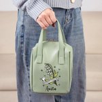 Neceser de maquillaje vintage personalizado, portátil, con el motivo de la flor del mes de nacimiento, de piel sintética de PU, con nombre; regalo de aniversario o de cumpleaños para mamá o novia