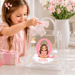 Personalised Picture Book Style Cartoon Kid Character Photo Clear Gift Bag with Name and Bow Daily Use Birthday Gift for Kids