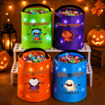 Personalised Cartoon Bat Pumpkin LED Light Bucket Bag with Name Halloween Trick or Treat Activity Gift for Kids