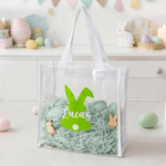 Personalised Cute Bunny Silhouette Reusable Transparent Tote Bag with Handle and Name Egg Hunting Party Easter Gift for Toddler Kid