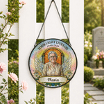 Décoration personnalisée « Ailes de fleurs » style vitrail : ornement décoratif pour fenêtre avec photo, nom, date et texte – Cadeau commémoratif pour la maison, destiné à la famille ou à un ami