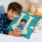 Personalised Cute Picture Book Style Photo Soft Cushion Cover with Name Room Decor Birthday Anniversary Gift for Kids