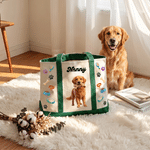 Personalized Cartoon 3D-Effect Artwork Pet Portrait Large Capacity Canvas Tote Bag with Name Daily Use Anniversary Birthday Gift for Pet Owner