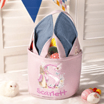 Personalised Cute Peter Rabbit Flower Butterfly Initial Bunny Ears Striped Easter Basket with Name Easter Eggs Hunting Party Favor Gift for Children
